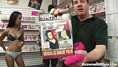 Sex Crazed Teen Amia Miley Gets Banged Hard In Shop With Group Action