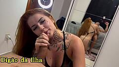 Provocative Ruiva redhead teases with muscular bodybuilder blowjob, craving cum in mouth?