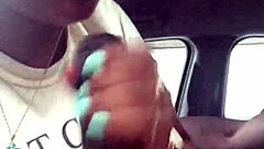 Ebony Slut Delivers Sloppy Public Blowjob in Car Leading to Massive Cumshot
