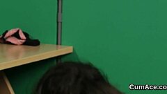 Hey, check out this horny beauty getting a facial and gulping cum after a blowjob!