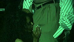 Hey, a mature woman enjoys an outdoor meeting at night