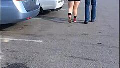 Blonde girlfriend flashes tits outdoors boyfriend catches her recording chubby amateur gets busted in public interracial fun