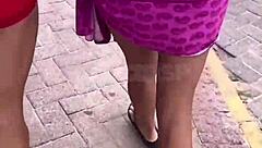 Wife gives ass to big cock guy in restaurant bathroom while husband films close up