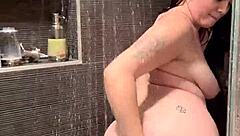 hotwife char teases in shower with vibrator play as voyeur watches her wet pussy