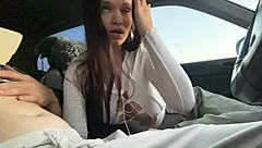 Best Friend's Girlfriend Sucks Dick In Car For Cash Like A Total Slut With Pierced Nipples Flashing