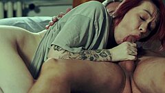 Redhead Milf with Small Tits Gets Passionate Spooning and Cumshot in Bedroom