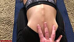 Shy petite yoga teen deepthroats big cock then gets tight pussy pounded for creampie