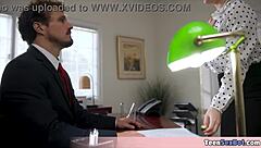 in the office, the extra small 18+ and petite 18+ tomboi secretary got a quickie fuck with blowjob action