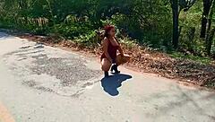 wow flashing natural tits and ass in public streets of cancun mexico as seductive milf exhibits outdoors!