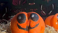 Horny Teen Experiences Double Creampie with Monster Cock in Doggystyle During Halloween Pumpkin Patch Adventure