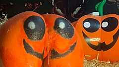 Horny Teen Experiences Double Creampie with Monster Cock in Doggystyle During Halloween Pumpkin Patch Adventure