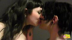 Busty brunettes enjoy steamy lesbian sex after date in shared bath
