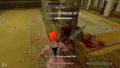 In the world of Skyrim, a big booty redhead struts nude with massive tits bouncing wildly.