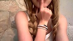 Horny Blonde Teen Waits in Front Yard for Stepdad, Showing Big Ass and Natural Tits Outdoors