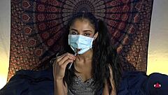 she removed her mask in the hospital and started licking the patient's cock deeply