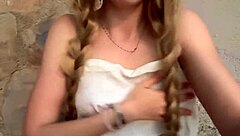 Horny Blonde Teen Waits in Front Yard for Stepdad, Showing Big Ass and Natural Tits Outdoors