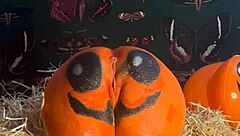 Horny Teen Experiences Double Creampie with Monster Cock in Doggystyle During Halloween Pumpkin Patch Adventure