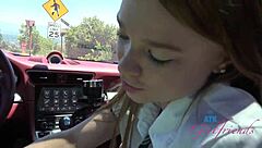 Wow, amateur babe Mazy Myers sucks cock wildly during car driving lesson in GFE POV!