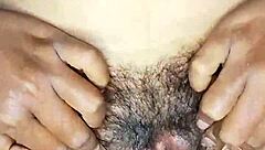 Blonde Indian bhabhi with huge natural tits gets her hairy wet pussy licked intensely.