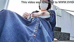 Married Japanese woman boldly masturbates outdoors in full chubby Asian wedding fantasy.