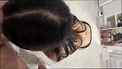 Amateur brunette delivers intense blowjob