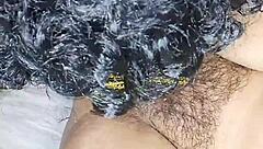 Blonde Indian bhabhi with huge natural tits gets her hairy wet pussy licked intensely.