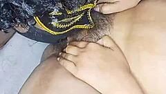 Blonde Indian bhabhi with huge natural tits gets her hairy wet pussy licked intensely.