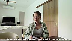 In a steamy roleplay, the petite French student finally seduces and fucks her teacher doggystyle.