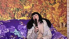 can you picture a mature milf sucking a big dildo in different positions with fur trim hood