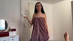 stepmom caught stepson jerking off her panties and asks what he's doing