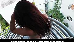 Why does this petite redhead babe slide her bikini bottoms aside while sun bathing outdoors? Her gaping Latina ass craves attention in this public pov encounter.