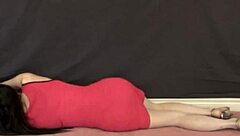 hey, check out this pink front zipper minidress on the floor with a face mask