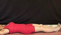 hey, check out this pink front zipper minidress on the floor with a face mask