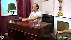 two sexy girls call clients to rough anal dp orgy in office