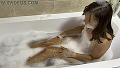 Naked Brunette Milf Sings Wildly In The Bath, Showing Hairy Pussy!