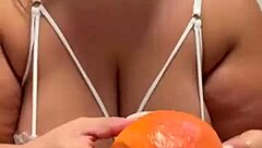 bbw with curvy big ass plays solo with fruit fetish