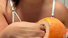 bbw with curvy big ass plays solo with fruit fetish