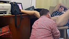 I feel the office domination as femdom lady boss makes employee lick her wet tight pussy on hidden cam.