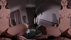 i'm in a dark room vr getting blowjob and handjob from brunette with shaved pussy in pov