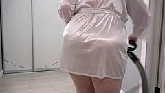 Hidden Camera Captures Curvy Mature Housewife's Thick Ass and Massive Boobs in Short Robe