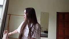 Petite brunette babe rides in cowgirl and missionary. She takes creampie from rough doggystyle pounding in early morning homemade action.