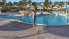 Blonde Babe Flashes Big Tits In Pink Microbikini Outdoors