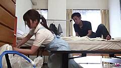 Cheeky virgin guy tricked petite asian teen maid into rough creampie fuck in uncensored jav porn