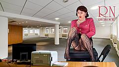 Why resist when this naked secretary strips, teases her boss with heels, stockings, and wild cunt masturbation?