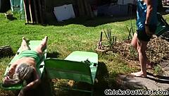 Why not watch this aussie lesbian lick after golden shower outdoors?