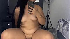 My curvy ebony neighbor saw the video and came to fuck in front of the mirror