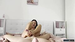 Gina Gerson delivers a sensual homemade footjob cumshot with oiled massage sex