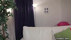 japanese renka shimizu uses a toy on her trimmed pussy in close up