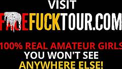 Blue-Eyed Brunette Bombshell Deepthroats Huge Cock in Homemade Sex Tape!