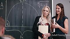 Guy Jerks to Chalk Boobs Now Beds Lesbian Duo